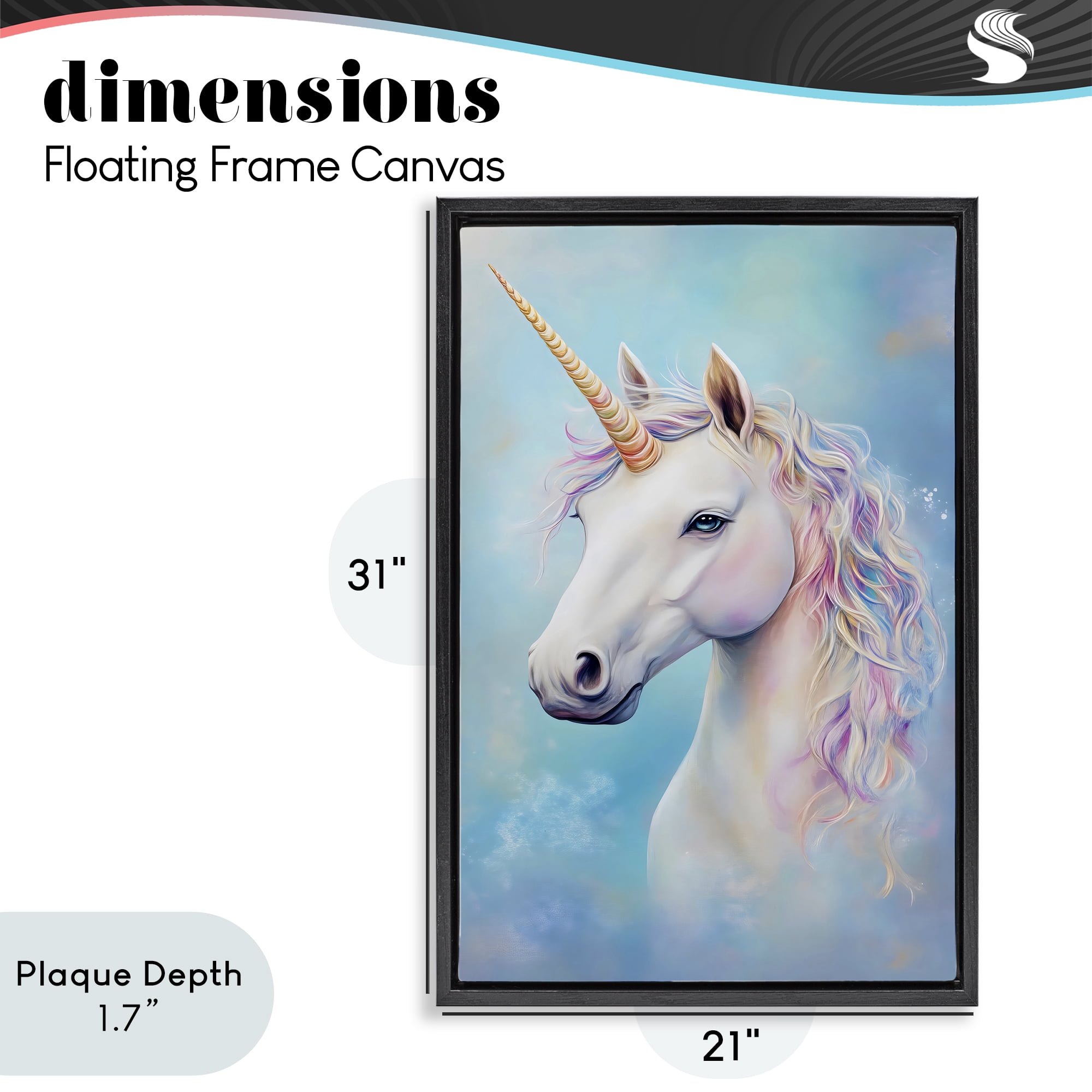 Stupell Industries White Unicorn on Blue Black Framed Floater Canvas Wall Art, design by Creative Studio