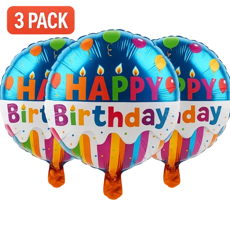 Happy Birthday Foil Balloons 3 Pack Party Decor Multicolor Balloons