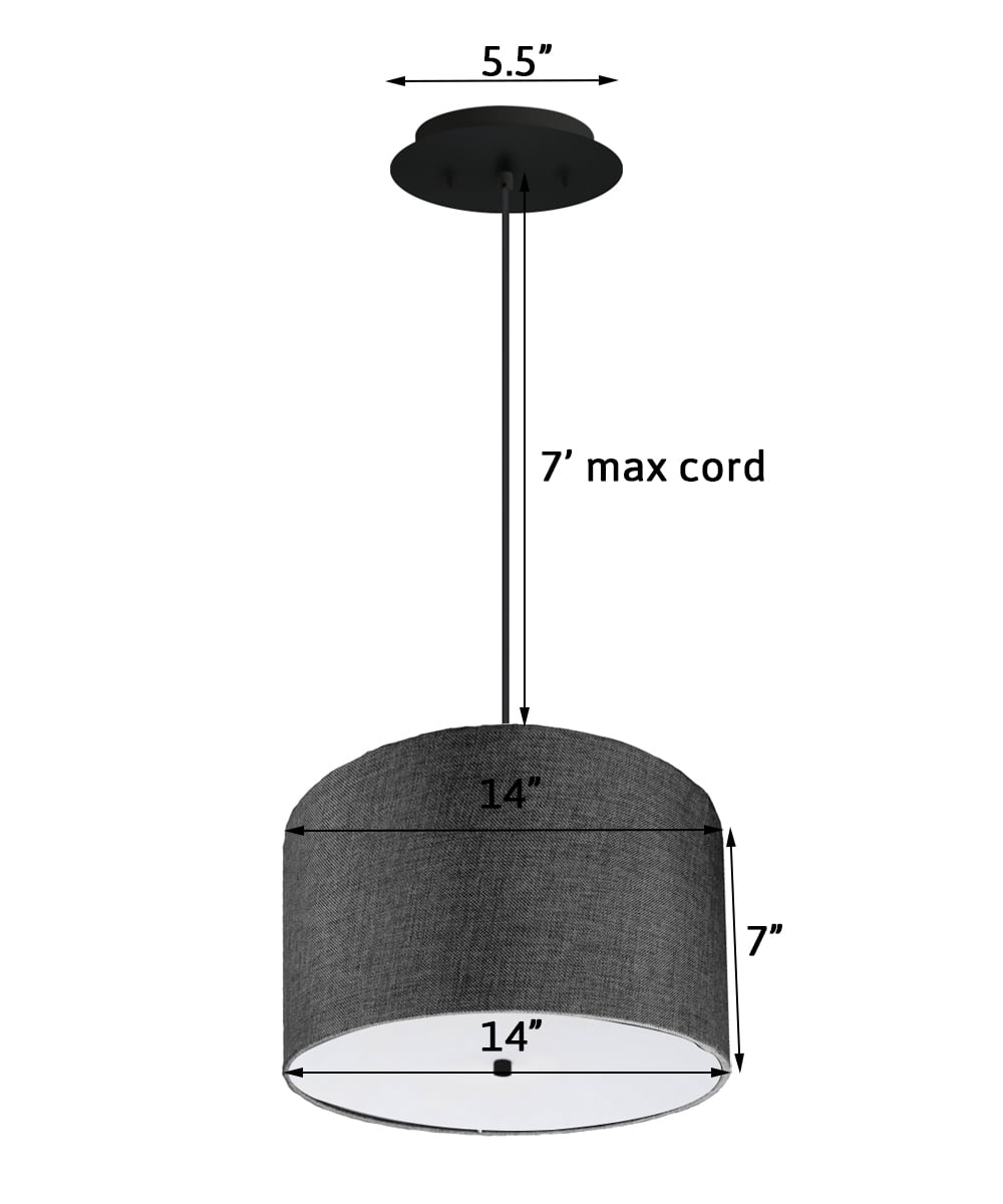 Home Concept 14" W 2 Light Pendant Granite Gray Shade with Diffuser, Black Cord