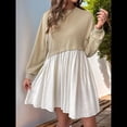 thumbnail image 4 of Vestido Corto Informal de Corte A con Cuello Redondo, Larga y Dobladillo con Volantes para Mujer Caqui L, 4 of 9