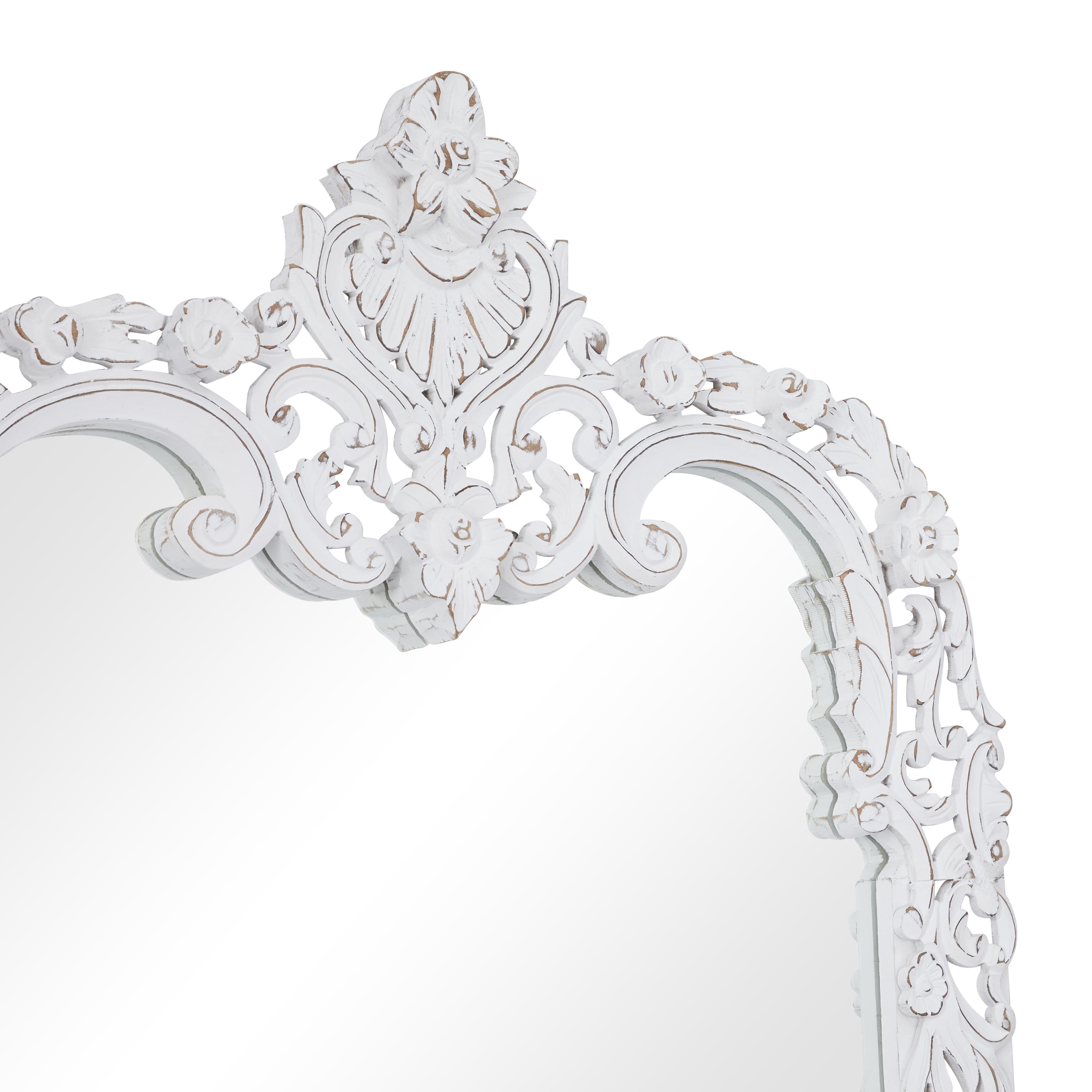 DecMode 36" x 77" White Intricately Carved Acanthus Floral Wall Mirror