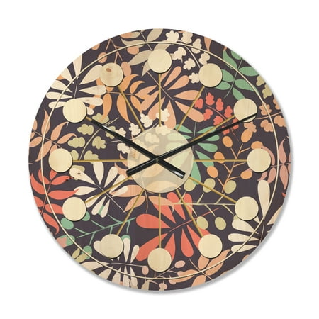 Designart 'Botanical Retro Pattern II' Mid-Century Modern Wood Wall Clock