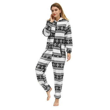 

Paptzroi Women’s Christmas Printed Zipper Hooded Jumpsuit Nightgown Supersoft Thick Pajamas Slouchy Warm Loungewear Party Family plus Sleep Lightweight Flannel Pajamas Women Short Outfit plus Size Wo