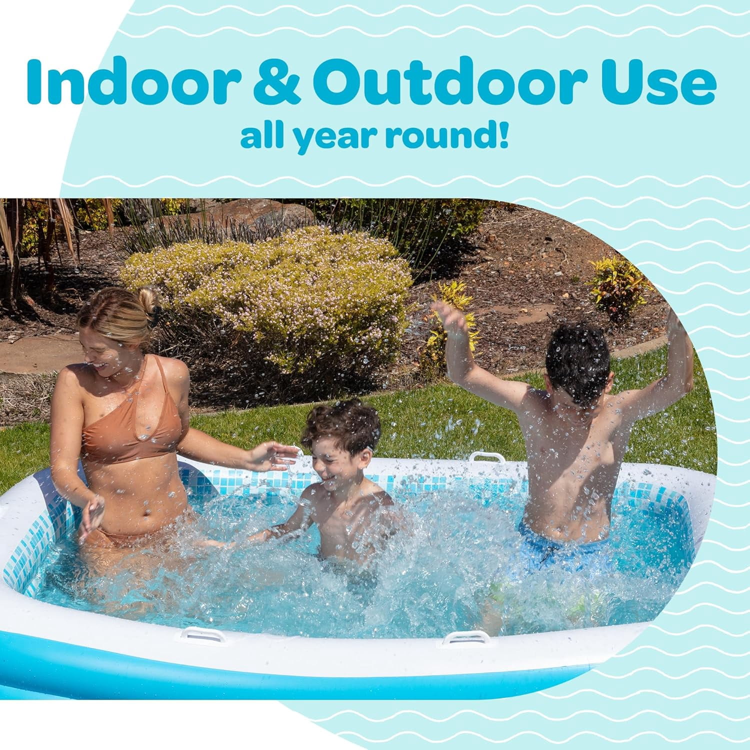 Premium Large Inflatable Pool with Soft Floor, Handles and Drain for Adults and Kids, 90x60inch Family Size Backyard Swimming Pool
