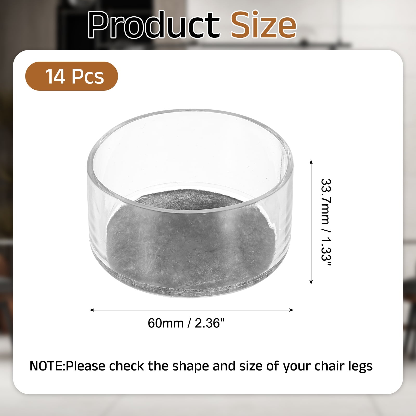 Uxcell 14Pcs Round Chair Leg Protectors, 2.36" & Felt Furniture Chair Leg Cover Caps for Hardwood Floors Elastic Scratch Reduce Noise Covers Furniture Pads, Clear Black