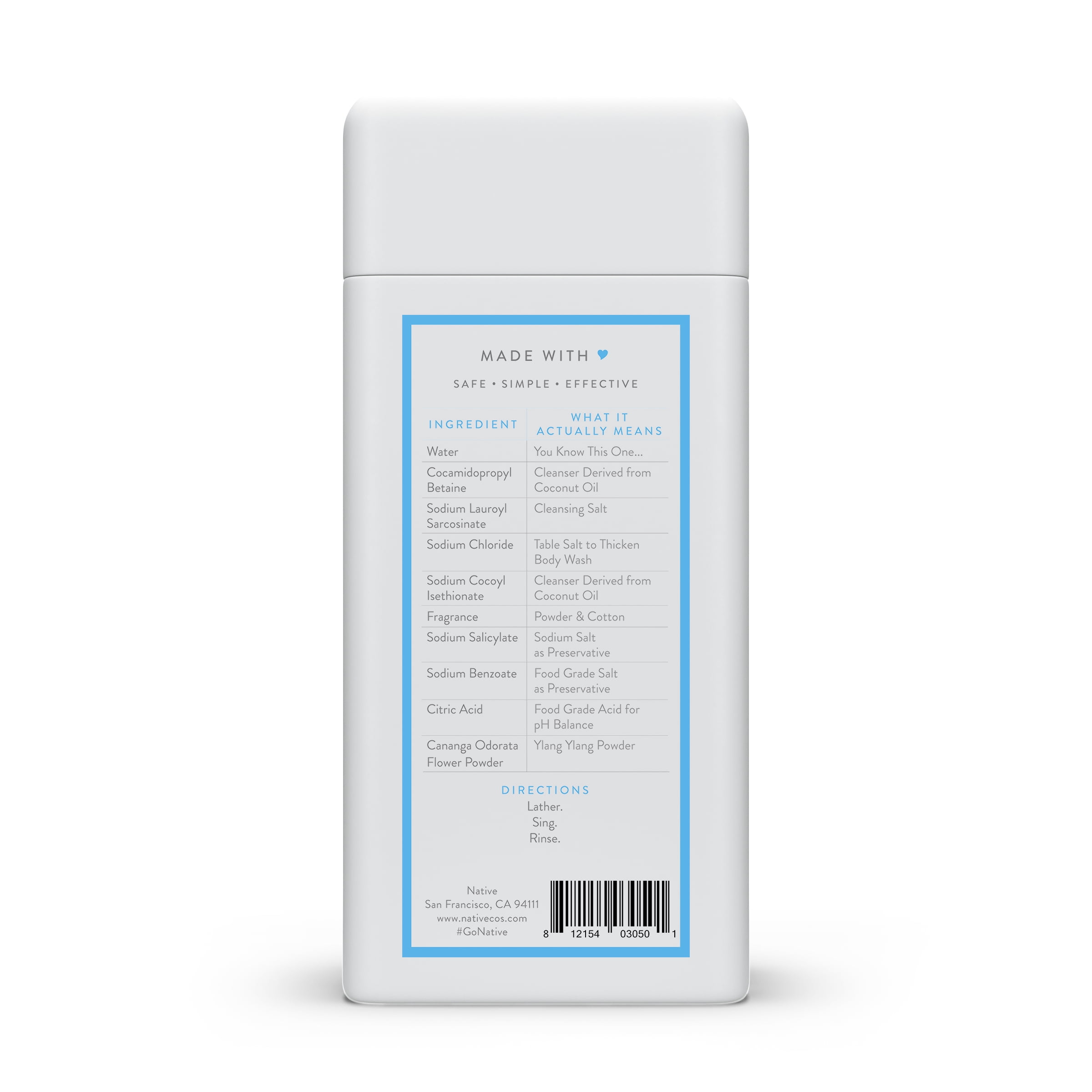 Native Natural Body Wash, Powder and Cotton, Sulfate Free, 11.5 oz