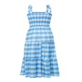 thumbnail image 4 of Robe d'Été pour Femmes à Carreaux Froncée Bretelles à Nouer Décontractée Longue Robe Chic de Plage une Pièce, 4 of 7