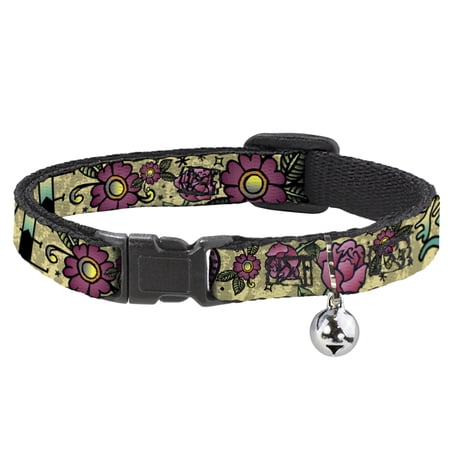Buckle-Down Breakaway Cat Collar With Bell Plastic Clip Easy Adjustable Love Kills Tan 8.5 to 12 Inches 0.5 Inch Wide