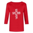 thumbnail image 4 of UVEASISHA Women's Christian Cross T-Shirt 3/4 Sleeve Religious Print Casual Faith Tops loose fit casual tops for dailywear Red XL, 4 of 5