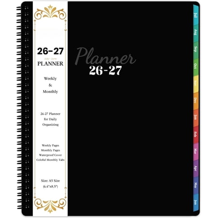 Academic Planner 2026-2027 - Planner Weekly and Monthly 2026-2027 Jul. 2026 - Jun. 2027 11 x 9 Planner 26-27 with Colorful Tabs Paper -wire Binding - Classic Black