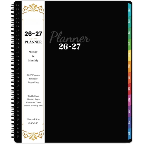 Academic Planner 2026-2027 - Planner Weekly and Monthly 2026-2027, Jul. 2026 - Jun. 2027 11'' x 9'', Planner 26-27 with Colorful Tabs, Paper, -wire Binding - Classic Black
