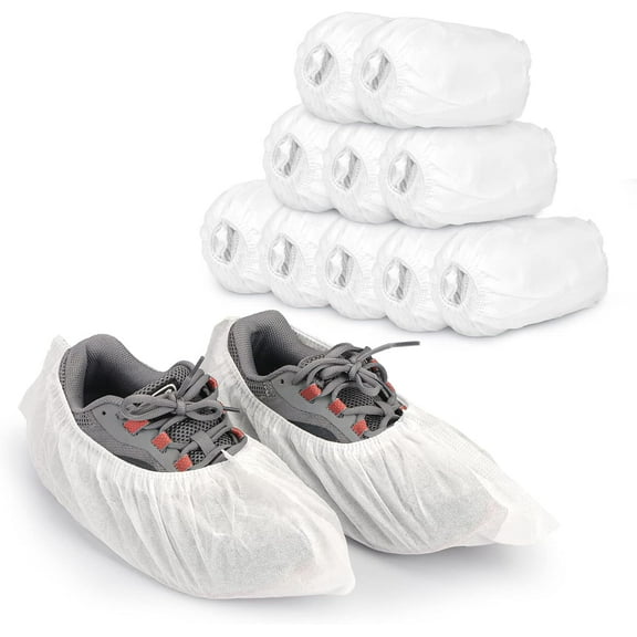 TZZT Shoe Covers Disposable 100 Pack(50 Pairs) Boot Covers Non-Slip for Indoor, Durable Noiseless Shoe Booties Covers for Home, Real Estate, Workplace, Construction, Floor, Travel White