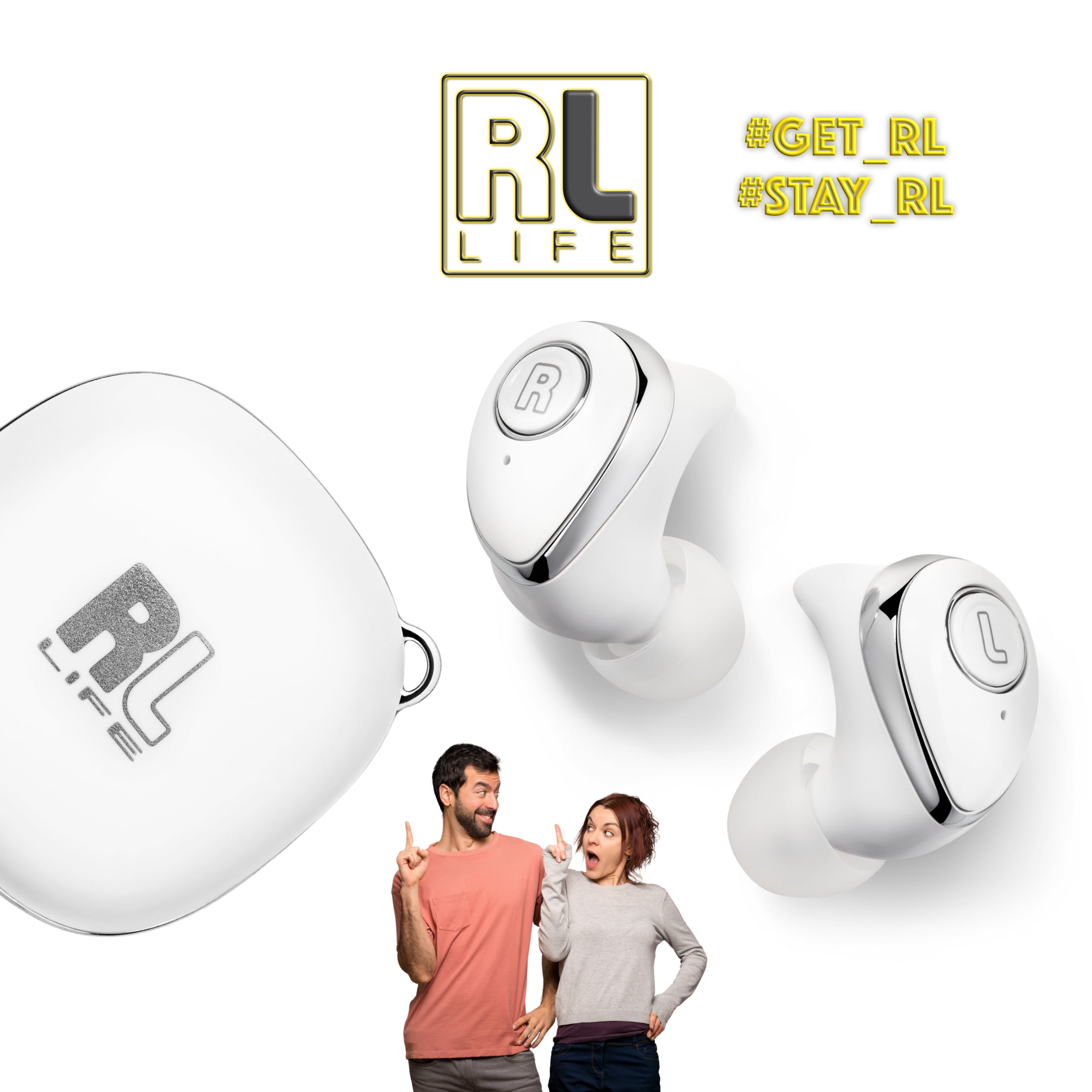 True Wireless WHITE Earbuds Bluetooth 5.0 Passive Noise Cancelling Earphones with Dual Mics RL