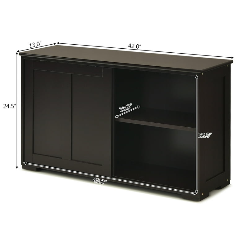 Costway Kitchen Storage Cabinet Sideboard Buffet Cupboard Wood Sliding Door Pantry Brown
