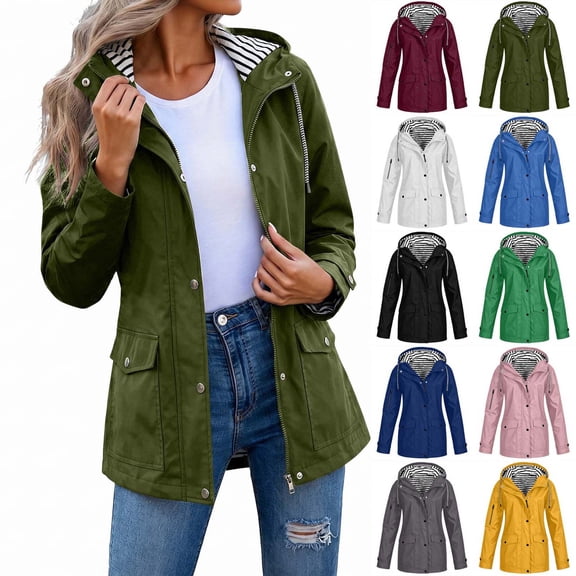 Xaqiouau Womens Lightweight Jacket Waterproof Windbreaker Outdoor Zip Up Casual Hooded Jacket with Pockets