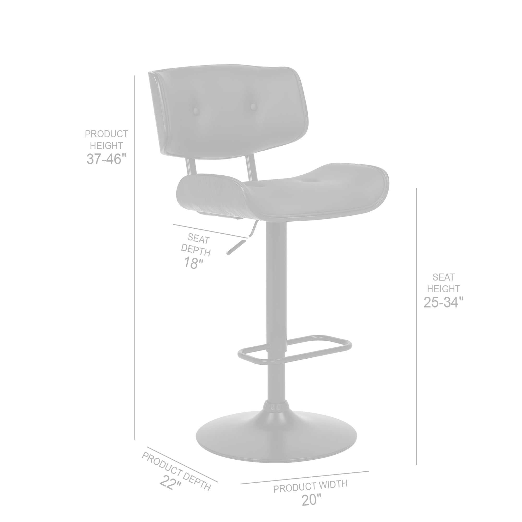 Armen Living Indoor Brooklyn Adjustable Swivel Black Faux Leather and Black Wood Bar Stool with Black Base