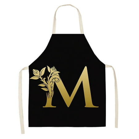 

Grandest Birch Golden Letter Alphabet Pattern Kitchen Apron Sleeveless Cooking Cleaning Tools Wipeable Alphabet Sleeveless Apron