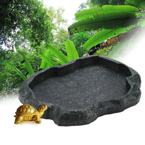 Kritne Reptile Feeder, Resin Reptile Bowl, Resin Durable Reptile Rock Food and Water Dish Feeder Bowl for Tortoise Lizard