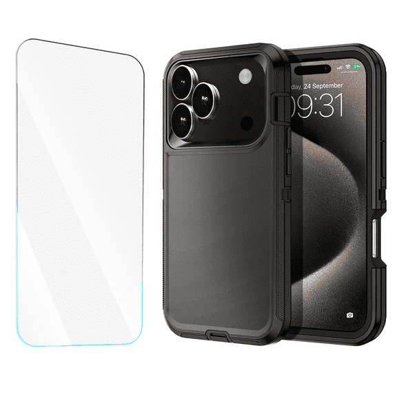 Entronix 2-in-1 Heavy Duty Case Compatible with iPhone 17 Pro Max with 1 Screen Protector, Black