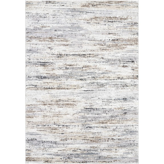 Hauteloom Aurera Living Room, Bedroom Area Rug - Contemporary - High Pile - Ivory, Peach, Light Gray - 2' x 2'11"