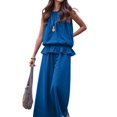 thumbnail image 3 of Women Summer 2 Piece Outfits Sleeveless Ruffle Top Wide Leg Pants Set with Pockets Blue XL, 3 of 8
