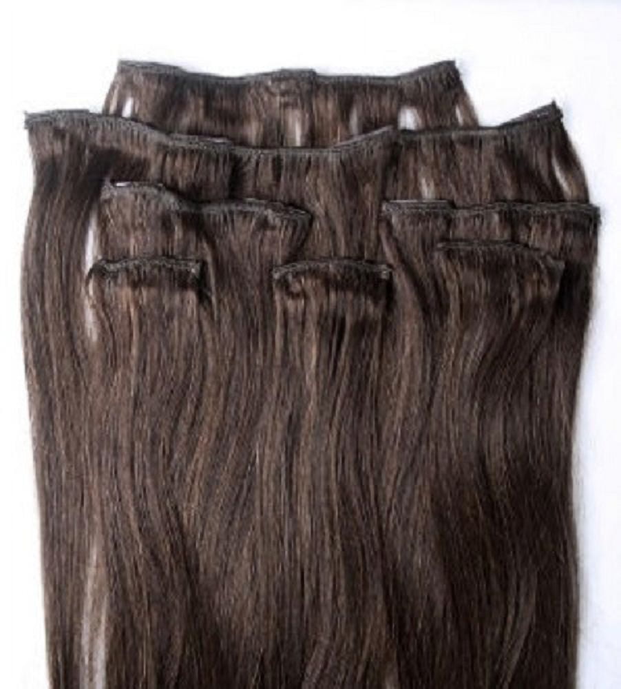 18″ 100% Clip in Human Hair Extensions 7Pcs,14 clips #2 Darkest Brown