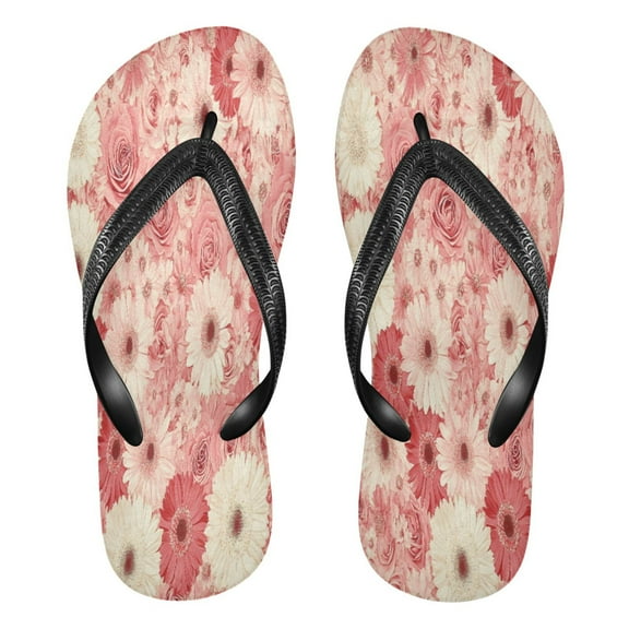 YAZAOOSummer Flip Flops Creatively Pink Flowers Simple Beach Sandals