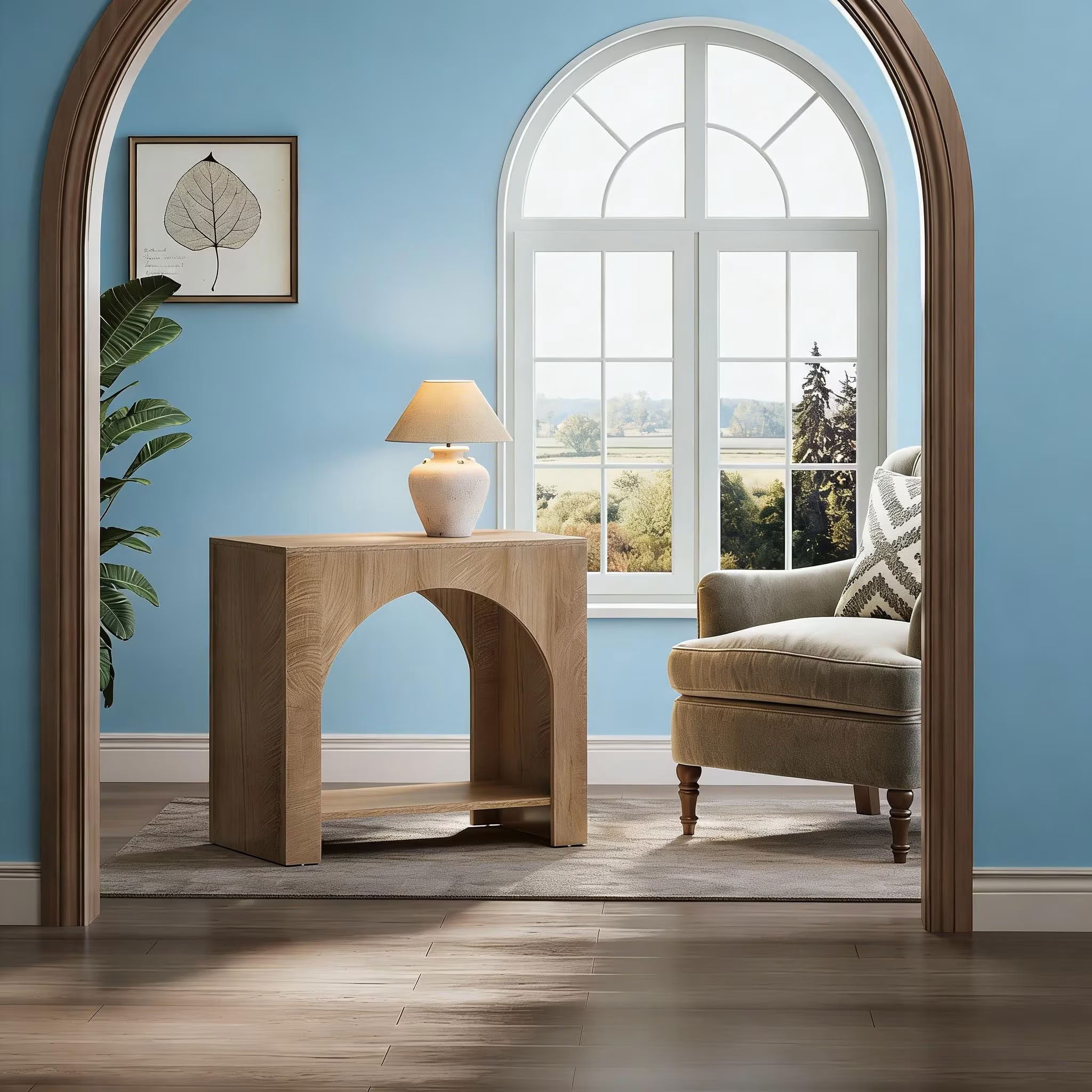 MAYEERTY 2-Tier End Table, Modern Wooden Side Table with Arched Open Shelf, for Living Room, Bedroom, Small Spaces