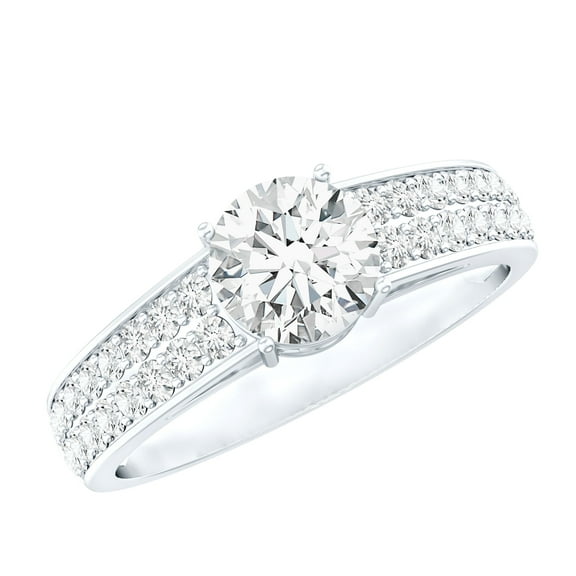 Rosec Jewels Lab Created Diamond Engagement Ring with Side Stones - 1 Carat - 6 MM - EF-VS Quality, 925 Sterling Silver, US 4.00