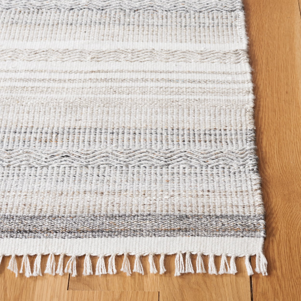 SAFAVIEH Kilim Malena Striped Polyester Area Rug, Ivory/Charcoal, 8' x 10'