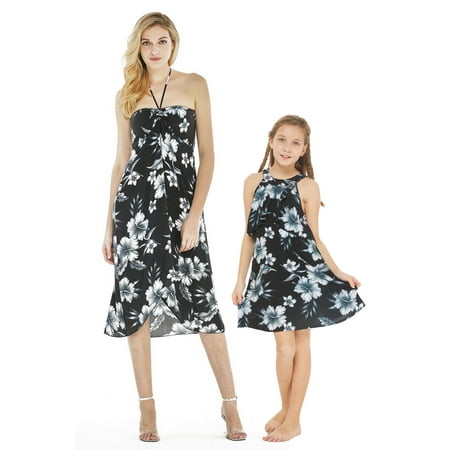 

Matching Hawaiian Luau Mother Daughter Halter Dress in Day Dream Bloom