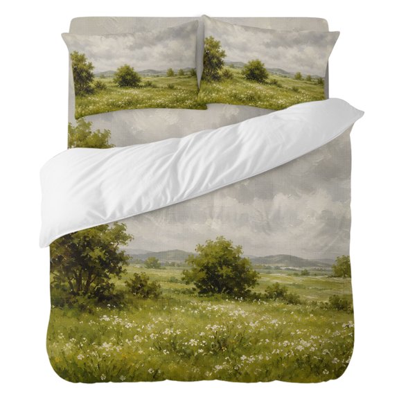 Duvet Cover Set California king Size 4 Pieces, Rustic CottagecoreMeadow Comforter Cover Soft Bedding Sets, Vintage Impressionist Bed Set Include 1 Duvet Cover, 2 Pillow Shams, 1 Bed Sheet