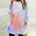thumbnail image 5 of Womens Long Sweatshirts Sherpa Fleece Tunic Tops with 2 Pockets Tie Dye Multicolor Casual Trendy Fuzzy Sweaters (L, Pink), 5 of 5