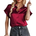 thumbnail image 1 of Blusa de manga corta con cuello en V para mujer - Top informal holgado oversize en color liso - S-XXL, 1 of 1