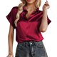 thumbnail image 1 of Blusa de manga corta con cuello en V para mujer - Top informal holgado oversize en color liso - S-XXL, 1 of 1