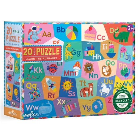 eeBoo: Learn The Alphabet - 20 Piece Puzzle - 15 x11 Jigsaw Sturdy Dustless Oversized Pieces Objects & Letter Association Preschool Kids Ages 3+
