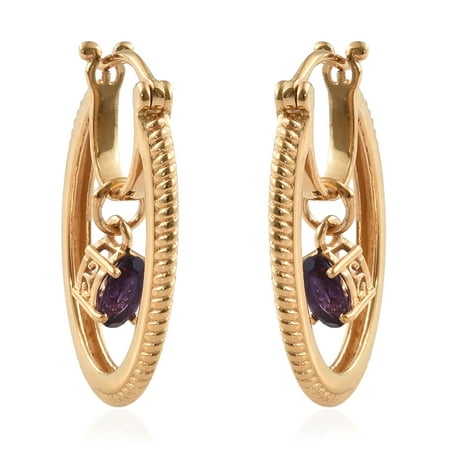 Birthstone Earrings For February 14K Yellow Gold Plated Oval Amethyst Hoops Hoop Earrings for Women Jewelry Hypoallergenic Cttw 0.7 ()