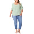 thumbnail image 2 of Agnes Orinda Women's Plus Size Tops Texture Pleated Notched V Neck Ruffle Short Sleeve Summer Casual Blouses 2X Green, 2 of 6