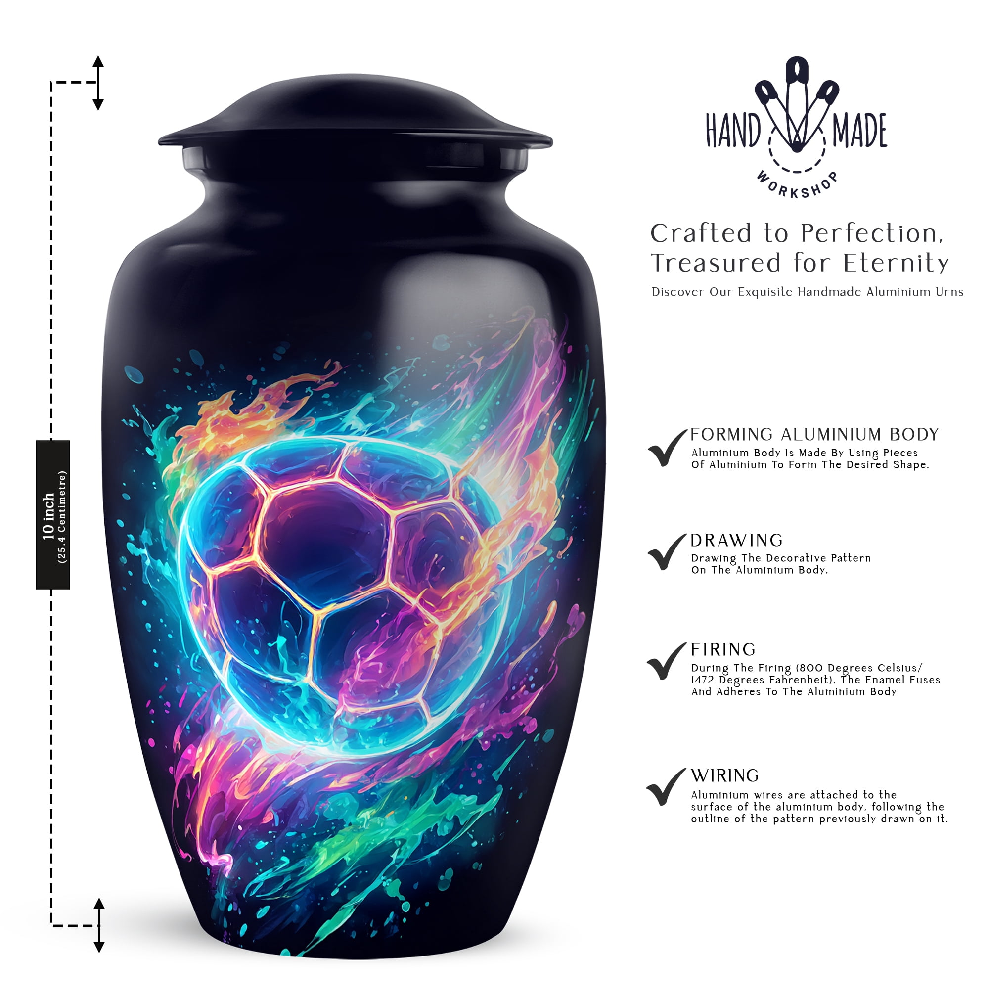 Soccer Cremation Urns Ashes Adult Man , Neon Soccer Ball Tribute Urns For Ashes Adult Male, Sports Memorial Cremation Urn, Funeral Urn Size 10 Inch 1pcs & 3 Inch 2pcs