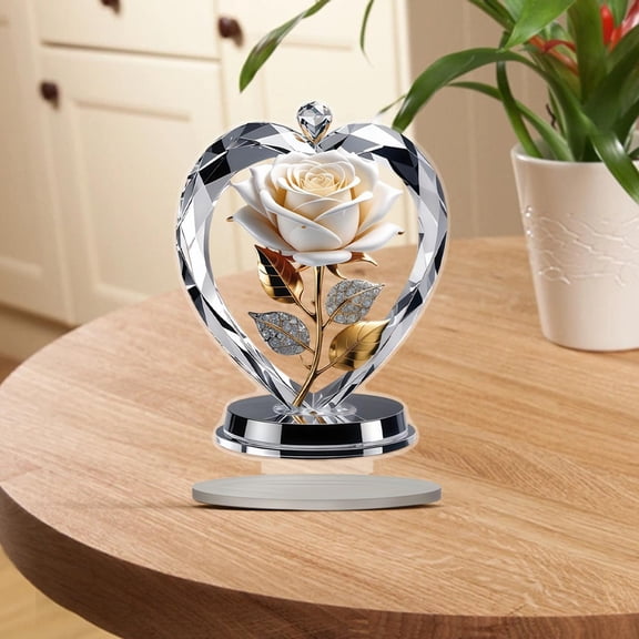 ZZkhGO Acrylic Rose Flower Desktop Ornament, Flat Home Decoration Keepsake, Inspirational Message Centerpiece for Gift