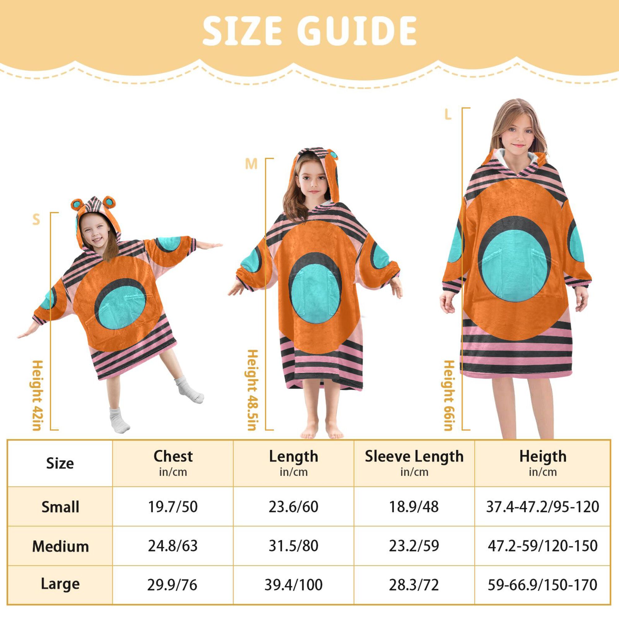 FORMRS Wearable Blanket Hoodie with Sleeves for Kids Cozy Flannel Sweatshirt, Orange Circle