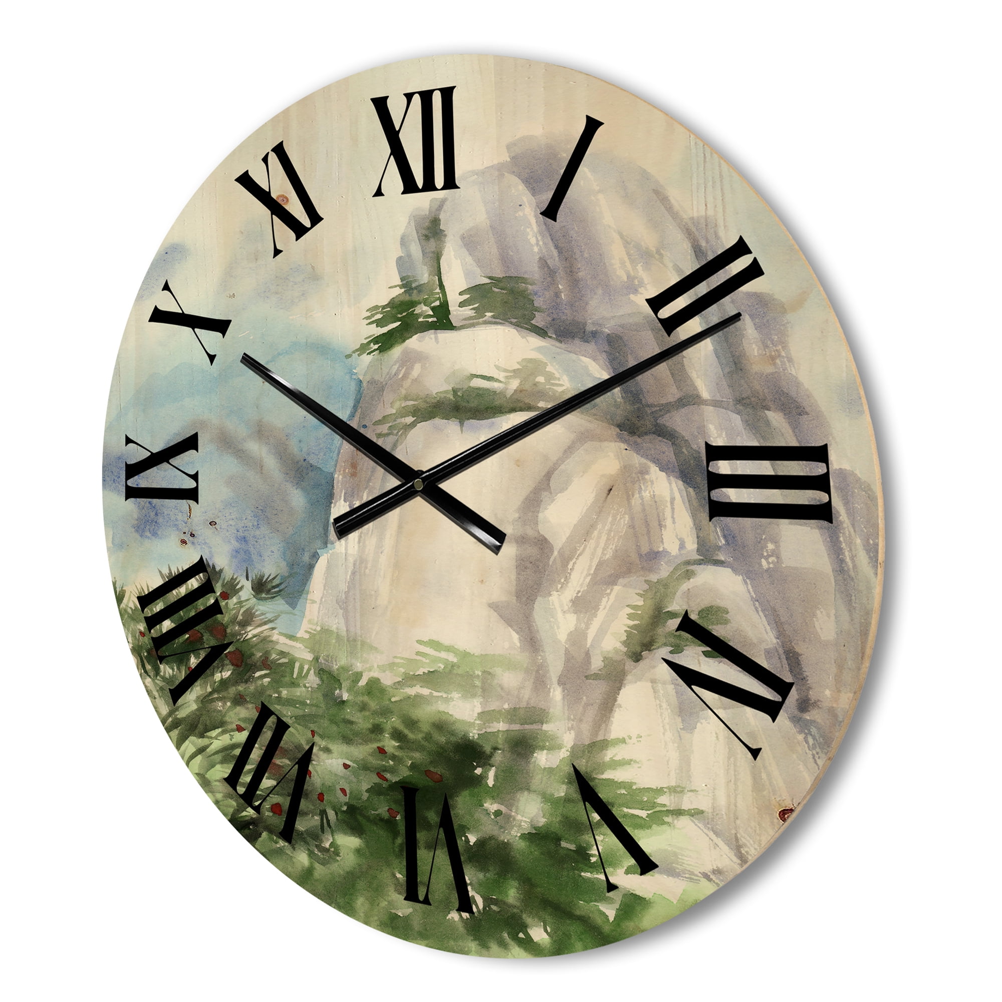 Designart 'The Clouds Over Mountain Top' Traditional Wood Wall Clock
