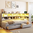 thumbnail image 2 of MODERNLUXE Twin XL to King Size Wood Daybed with Storage Cabinets, Drawers, LED Light and USB Ports, Gray, 2 of 11