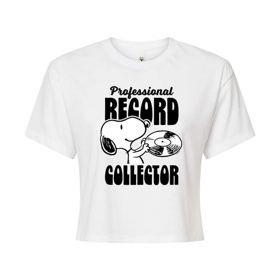Peanuts - Snoopy Record Collector - Juniors Cropped Cotton Blend T-Shirt