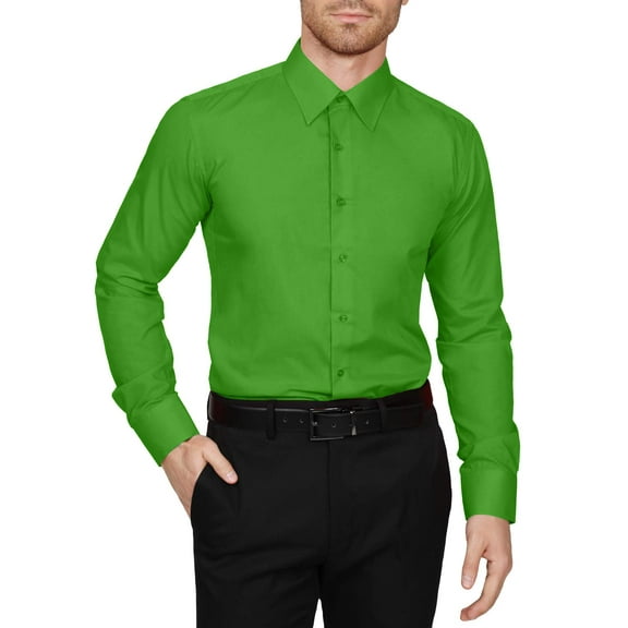 J. METHOD Men's Dress Shirt – Classic Long Sleeve Slim Fit Button Down Solid Color Top S-5XL NEMT104 CSGreen L 32/33