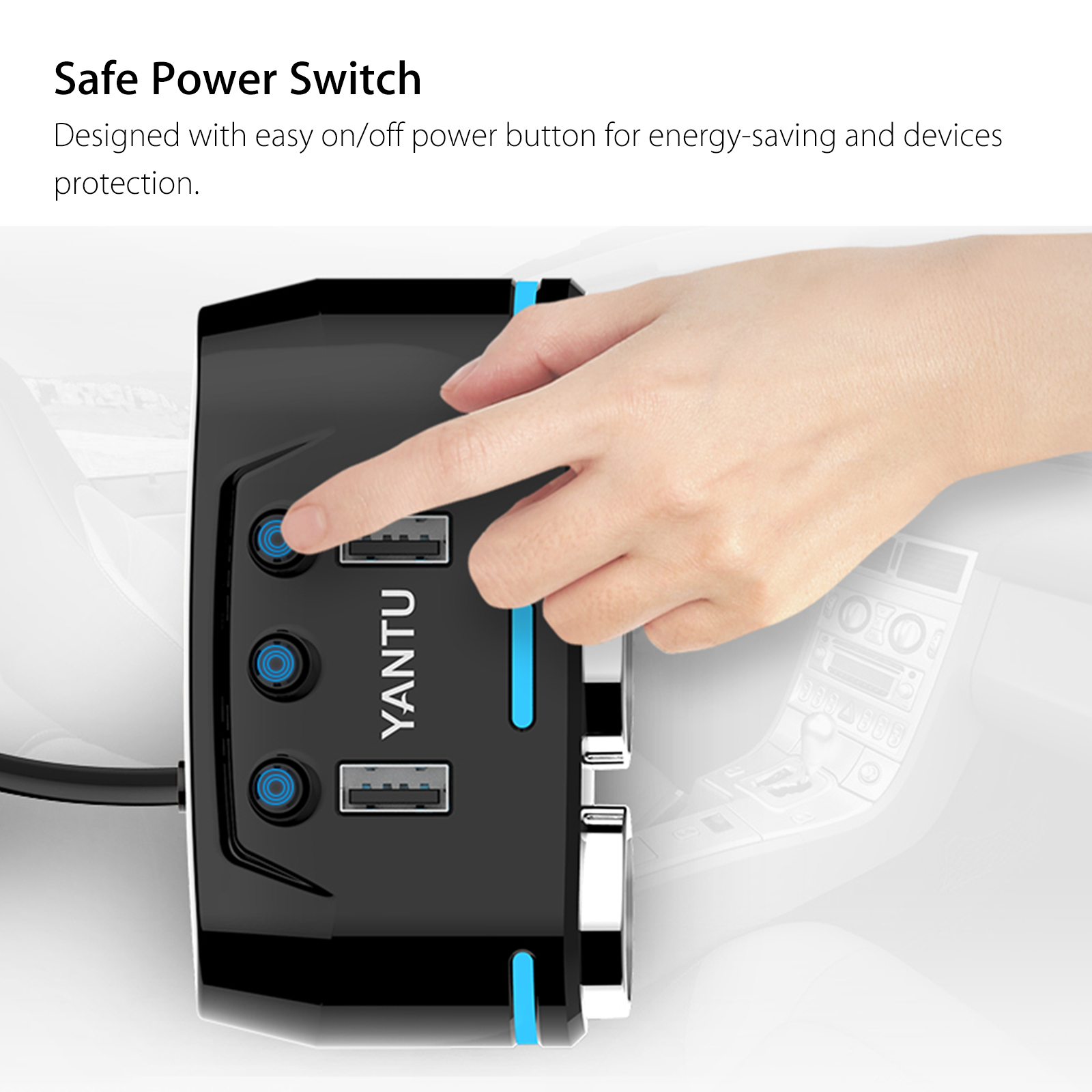 TSV 3-Way Cigarette Lighter Splitter with 2 USB Charger, 12/24V photo 4