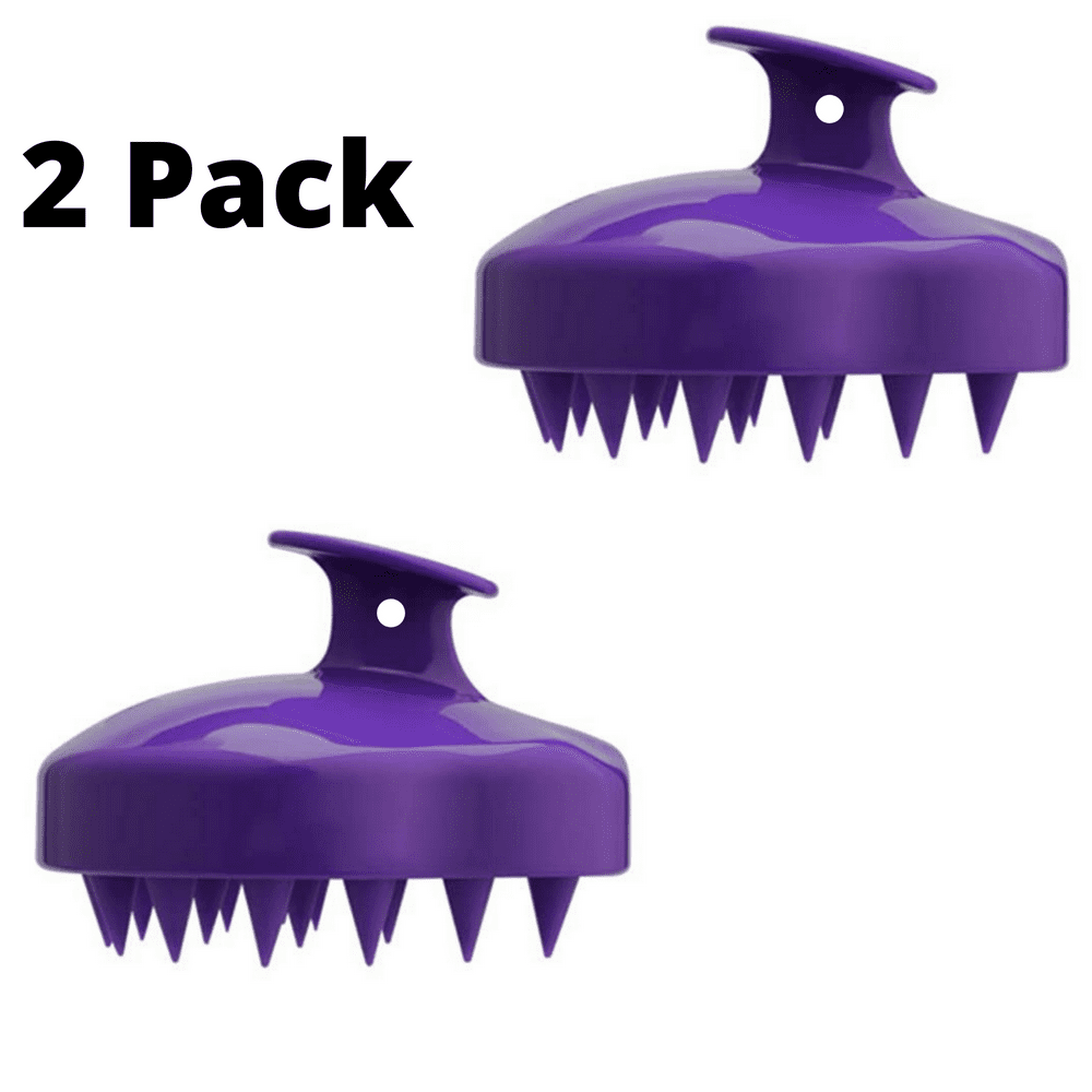 2 Purple Hair Scalp Exfoliating Massager Shampoo Brush Wet & Dry Shower Scalp Scrubber with Soft