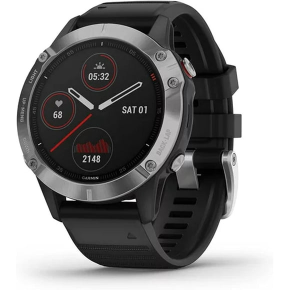 Garmin Fenix 6, Premium Multisport GPS Watch, Heat and Altitude Adjusted V02 Max, Pulse Ox Sensors and Training Load Focus, Silver with Black Band