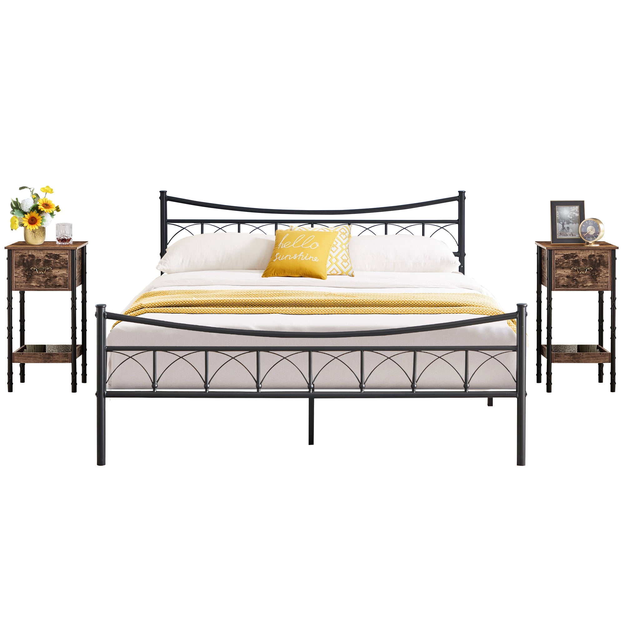 VECELO 3 Piece Bedroom Set with Metal Bed Frame and 2 Nightstands ...
