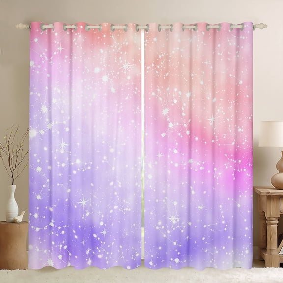 Feelyou Dreamy Constellation Child Black Out Curtains, Star Starry Sky Curtains Pack of 2 (42x63 Each), Purple Galaxy Bedroom Curtains, Curtains and Drapes Home Decor